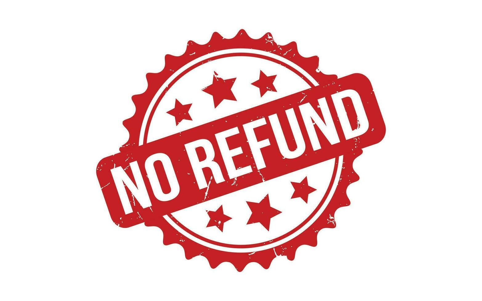 Red grunge-style stamp graphic with stars and bold text saying "NO REFUND"