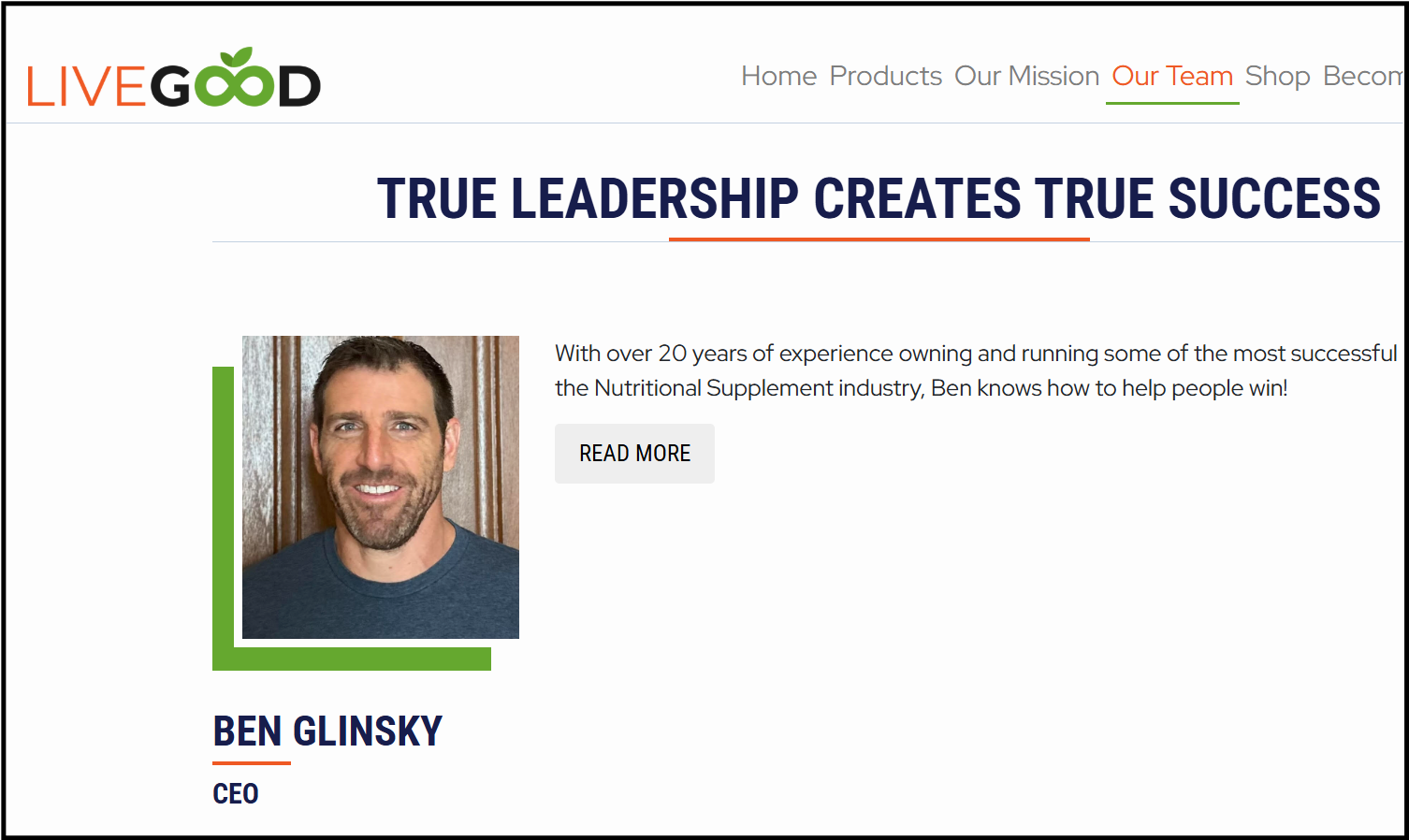 A photo of LiveGood CEO Ben Glinsky from the company's website.