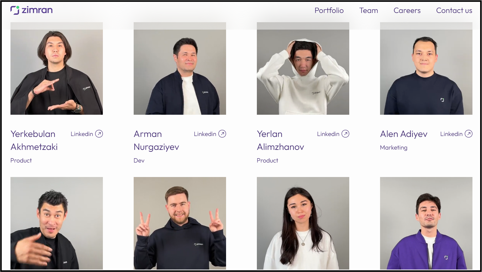 The team page of the Zimran website, showcasing professional headshots of its employees. This projects an image of a legitimate and well-staffed technology company.