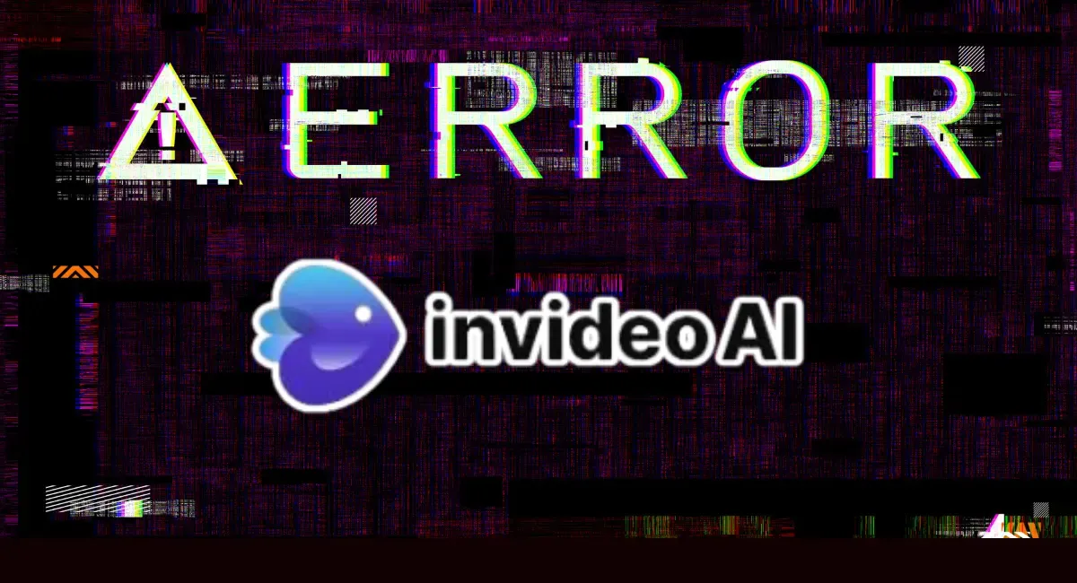 The InVideo AI logo on a glitchy, error-filled background with the word "Δ ERROR" above it.