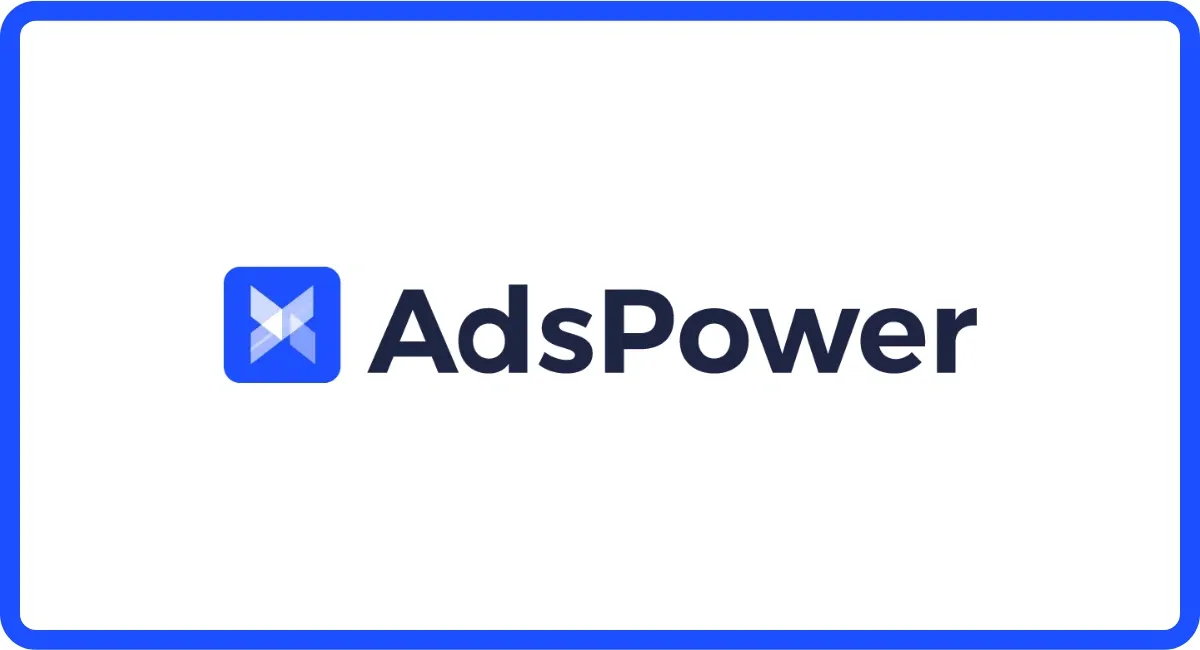 AdsPower logo in blue and white