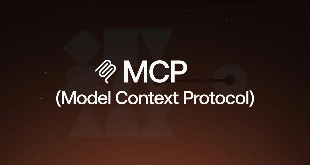 MCP Model Context Protocol title graphic with dark background and abstract shapes.