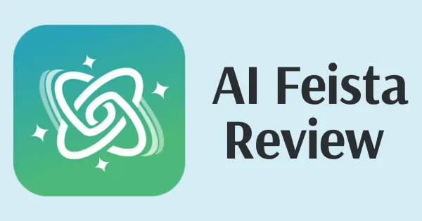 AI Fiesta logo with the text "AI Fiesta Review" on a light blue background.  